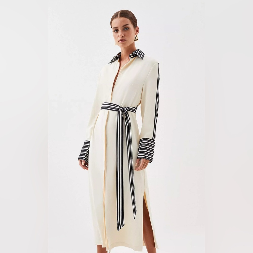 Karen Millen Cream Midi Shirtdress with Black Stripe Trim - Picture 13 of 16